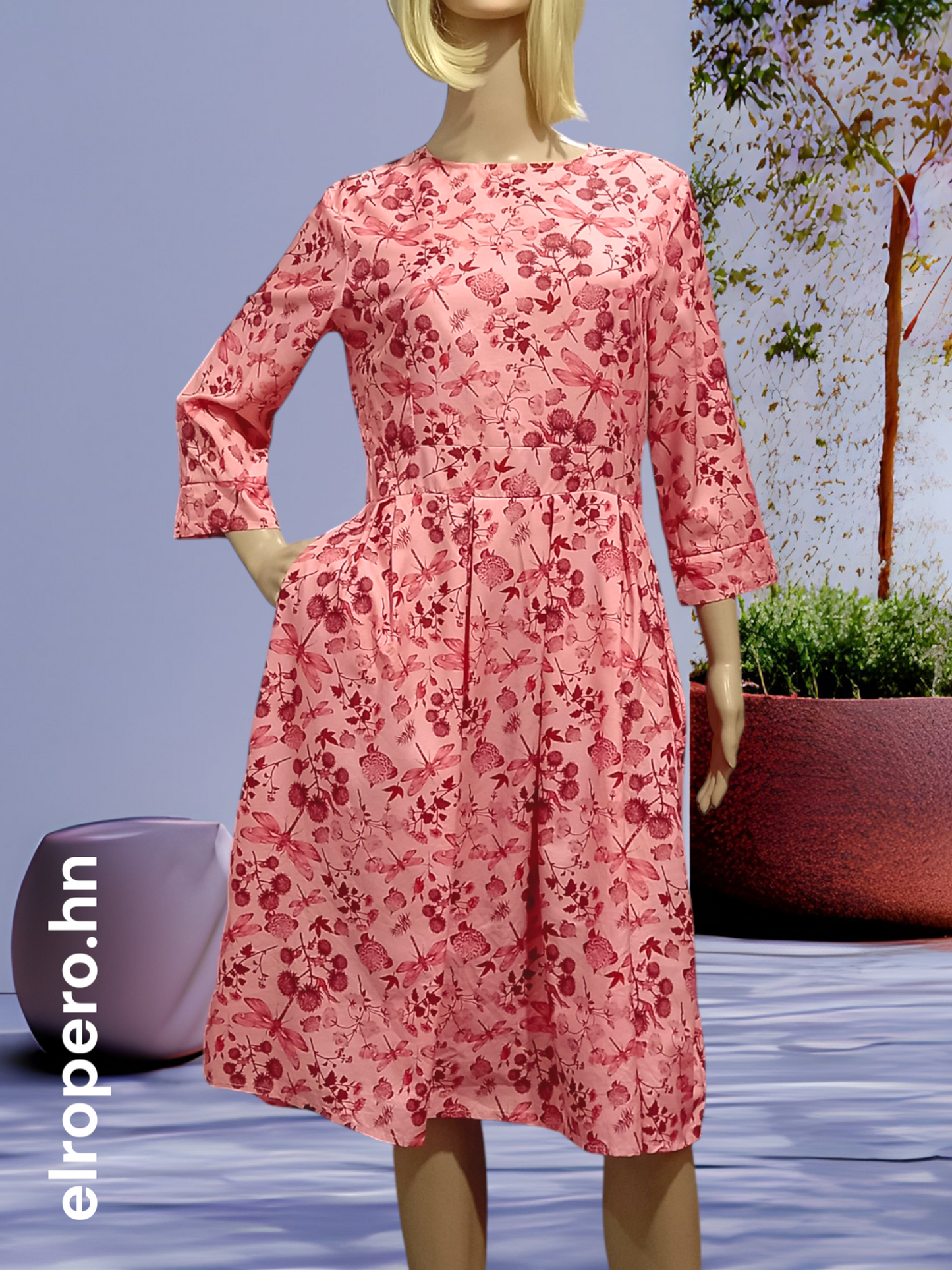 Vestido estampado libélulas con bolsas laterales - Talla M*